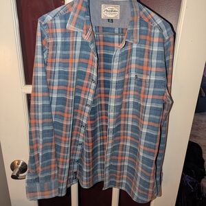 Pearl Izumi Men's Blue and Orange Plaid Casual Shirt